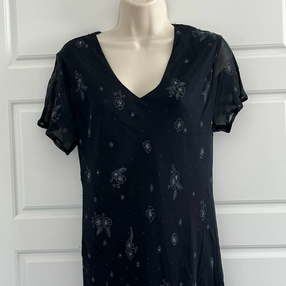 Vintage CDC Black Floral Maxi Dress Beaded Chiffon Dark Fairycore 10 Romantic - Picture 2 of 15